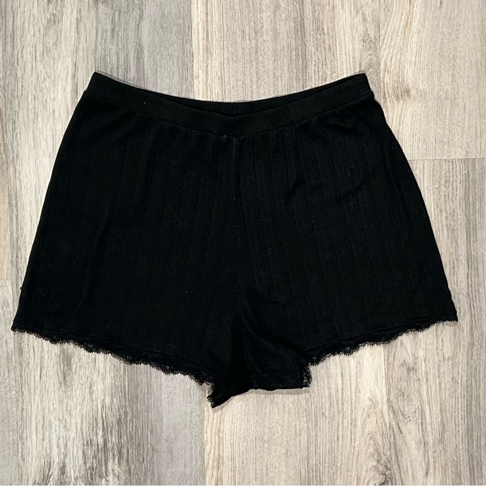 Abercrombie & Fitch Black Ribbed Lounge Pajama Shorts Sleepwear Lace Trim Size S
